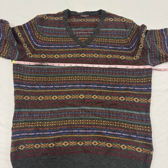 J. McLaughlin Sweater Womens XL Fair Isle Nordic Wool Cashmere VNeck Pullover - Picture 5 of 9